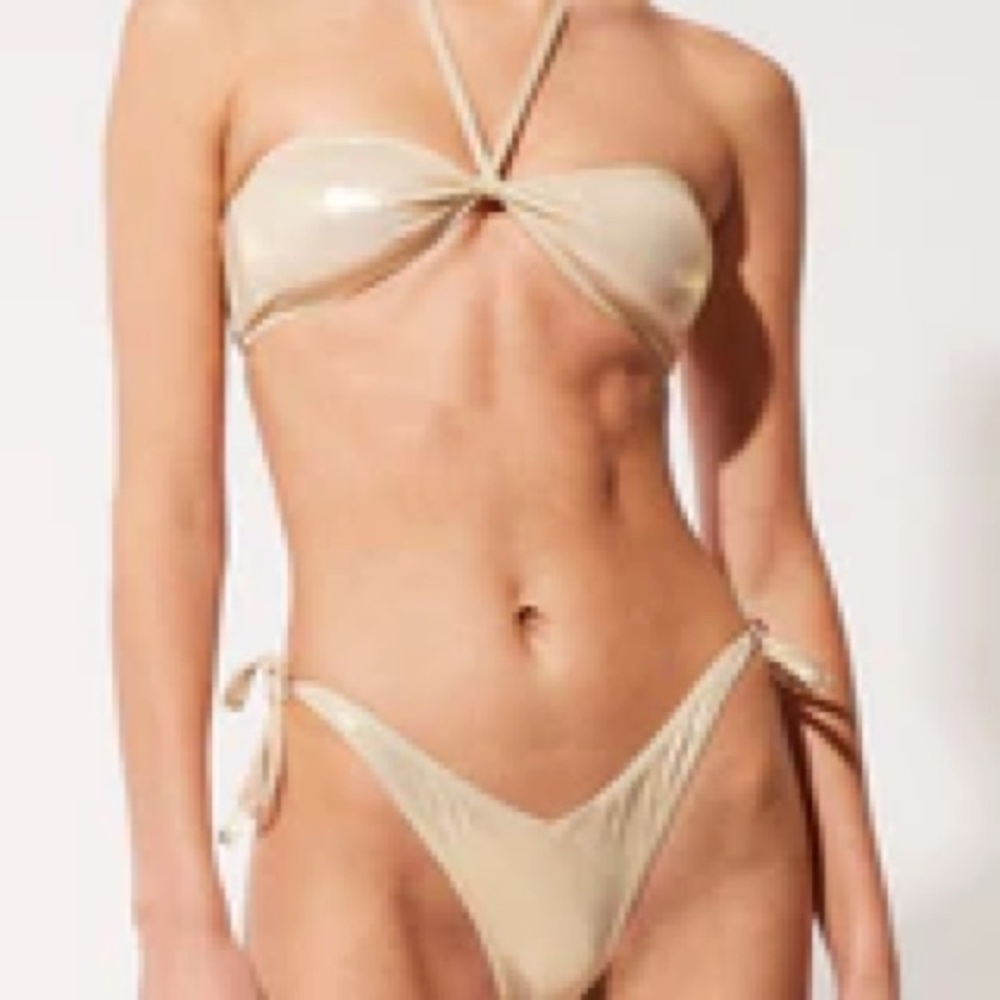 Solid & Striped Pale Gold Bikini Top and Bottoms Small